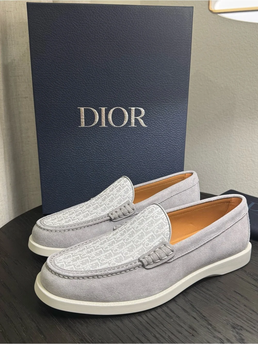 Christian Dior Granville Loafers Gray Suede Oblique Jacquard 42